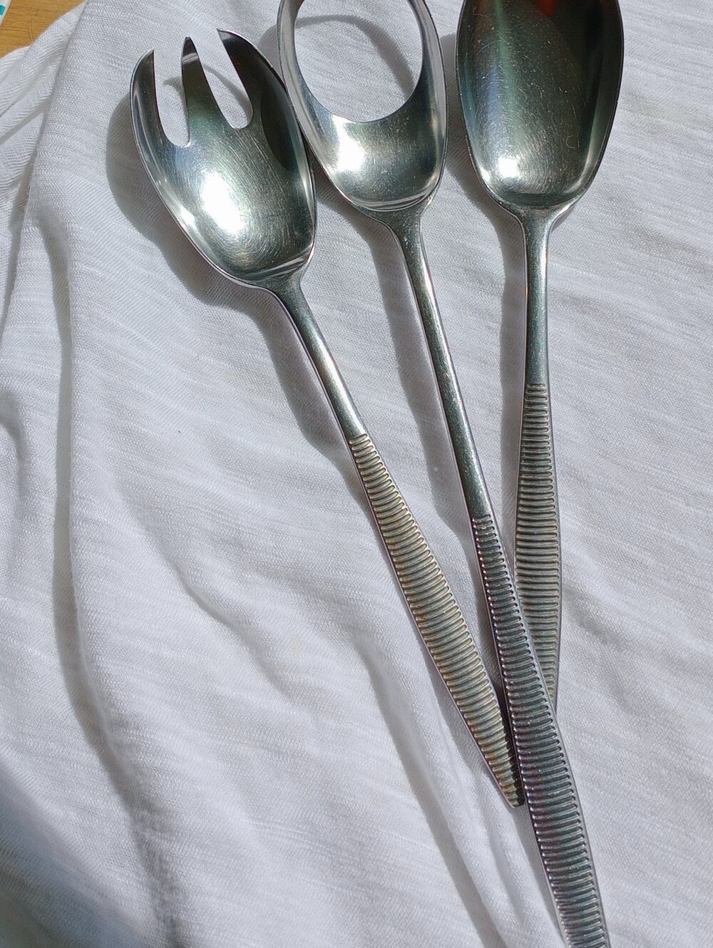 Dansk Designs VI Jens Quistgaard Salad Serving Three Pieces Ribbed Handles - Picture 3 of 13